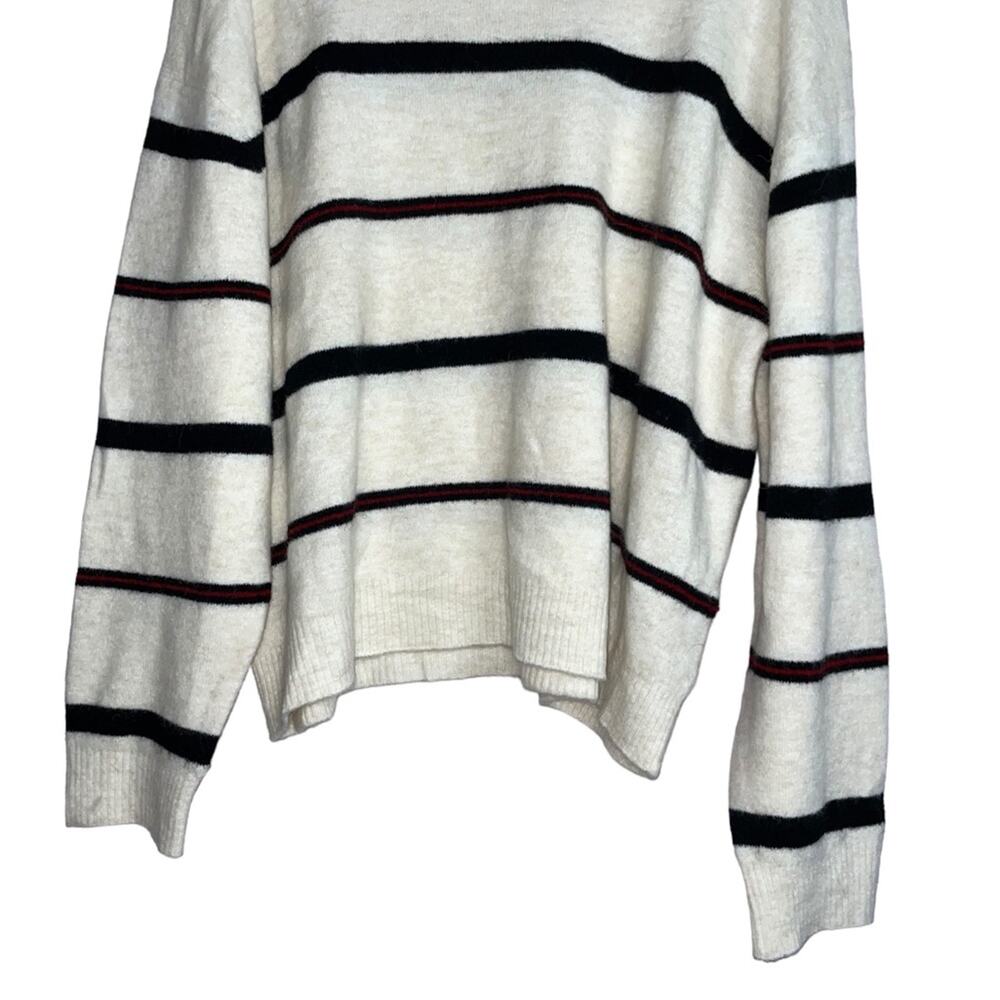 Frame NWOT Alpaca Wool Blend Beige Pull Over Sweater Top Striped Red Black Sz XL - Picture 5 of 9